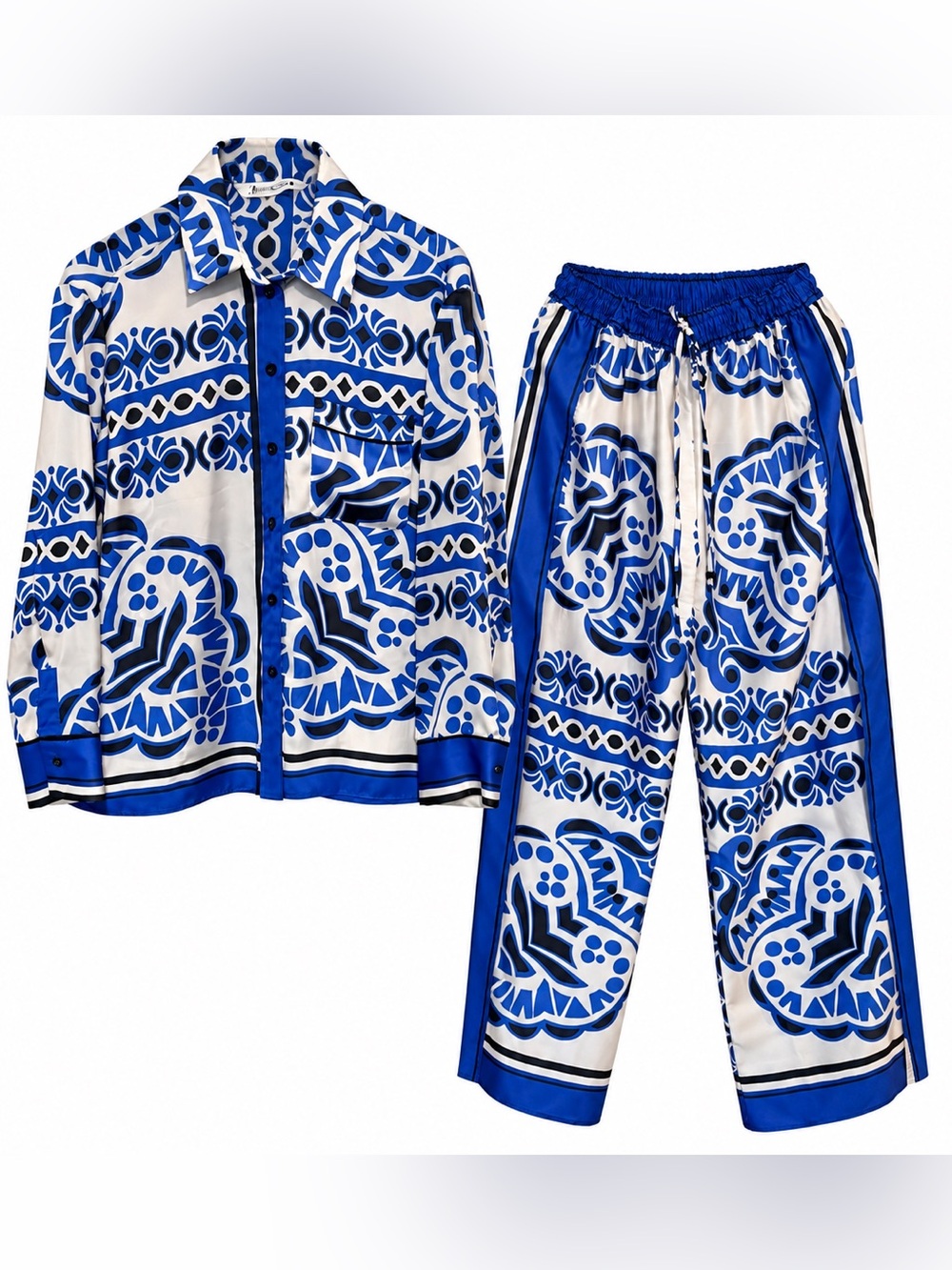 ZARA ZW Blue White Medallion Print 2 Piece Set M/L